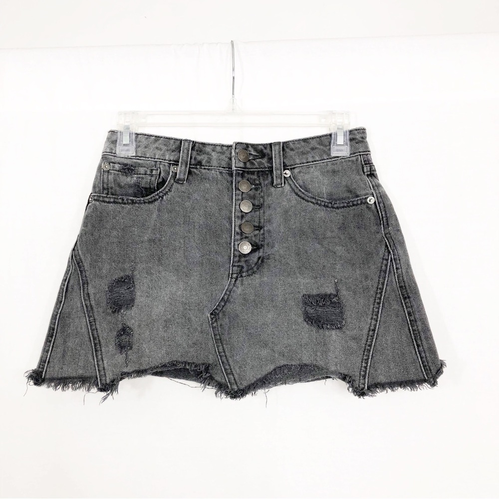 Free People We The Free Distressed Button Fly Denim Jean Mini Skirt, Size 25